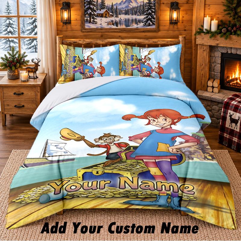 Pippi Longstocking Custom Name 3Pcs Bedding Set 1 Bed Sheet 2 Pillowcases Bedroom Home Decor