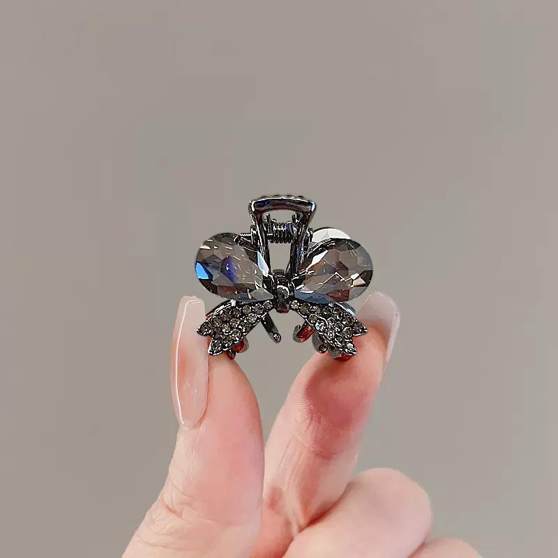 Корейская заколка-краб с бантом из стразов