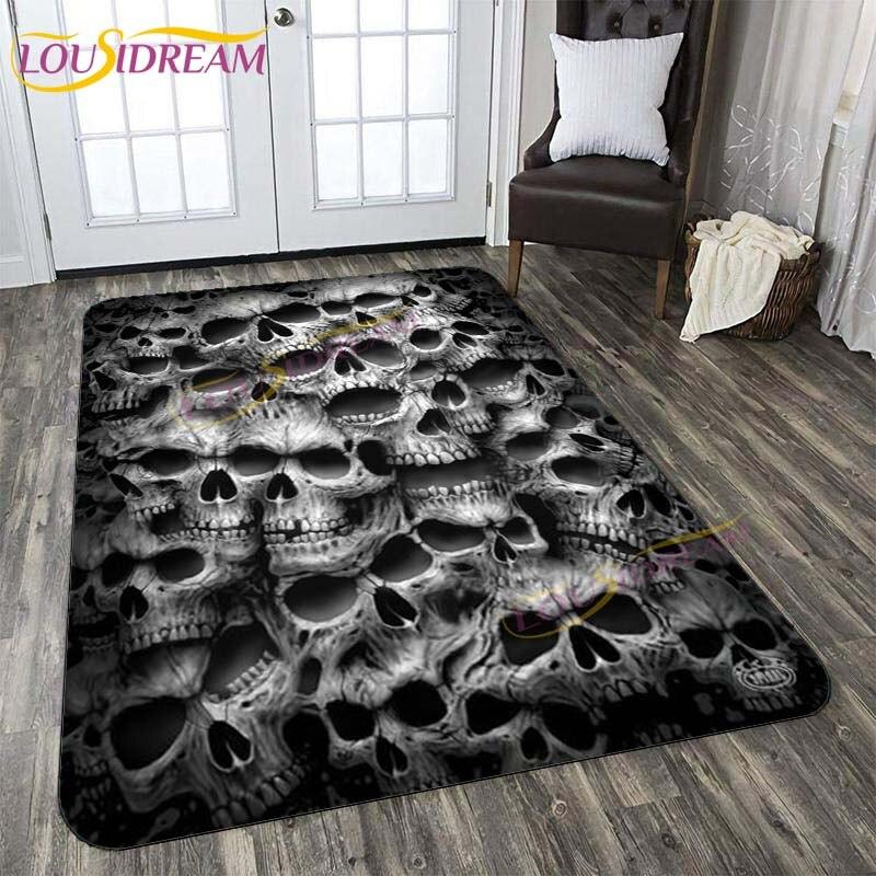 3D New Flaming Rose Floor Mat Area Rugs Rose and Skull Printed Rug and Carpets for Bedroom Home Living Room Valentine's Day Gift