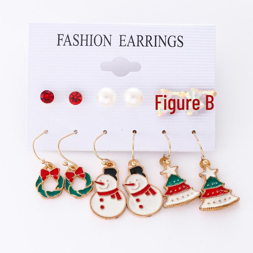 Christmas Snowflake & Bell Earrings Set - Cartoon Drip, Elk & Santa Designs