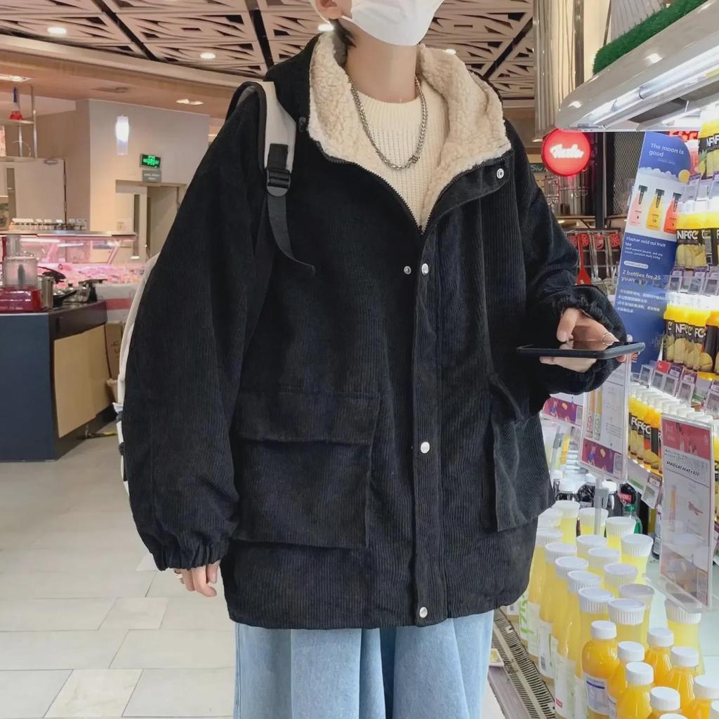 Men's Loose Plush Corduroy Jacket - Thick Lambswool Winter Coat, Korean Style Youth Trend