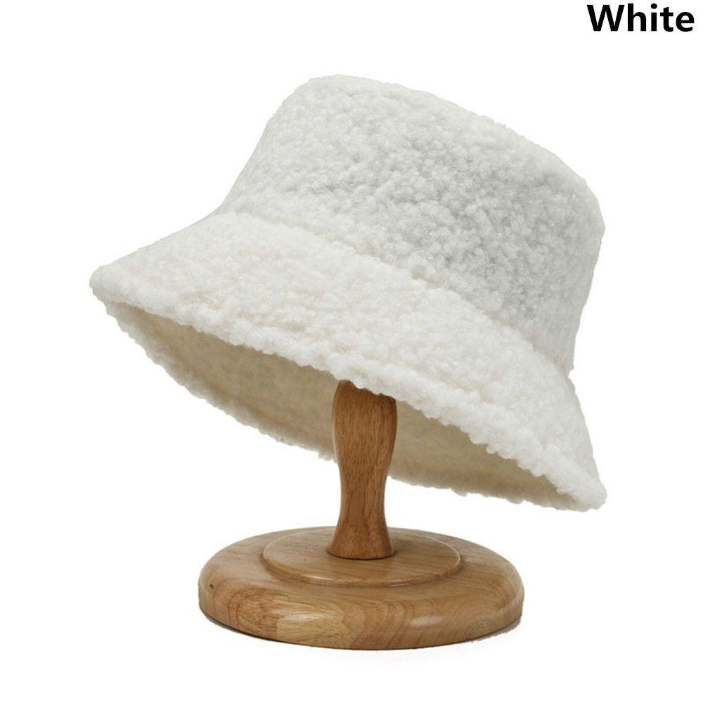 Winter Casual Lamb Wool Warm Sun Cap Panama Hat Fisherman Cap Bucket Hat
