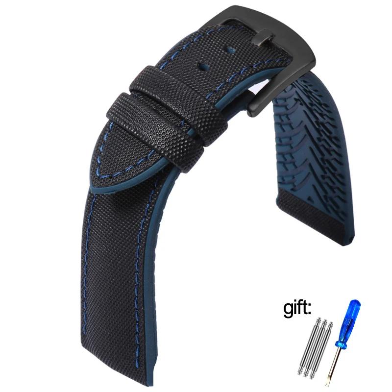 Waterproof Nylon Silicone Rubber Soled Watchbands For Wanguo Mido Helmsman Bainianling Citizen Men's Watch Strap 20mm 22mm 24mm