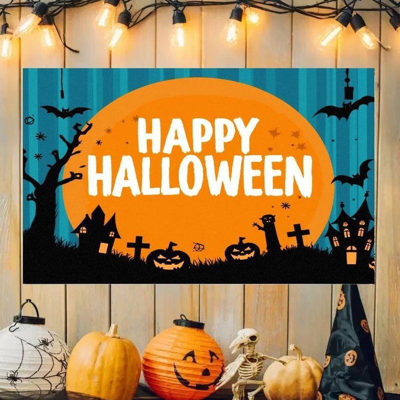 Halloween Banner Happy Halloween Tapestry Witch Castle Ghost Print Home Party Yard Wall Hanging Holiday Decor Flag