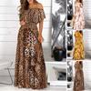 Платье макси с оборками, декоративной строчкой и большим подолом, сексуальное, с открытыми плечами, с леопардовым принтом и принтом бабочек, женская одежда