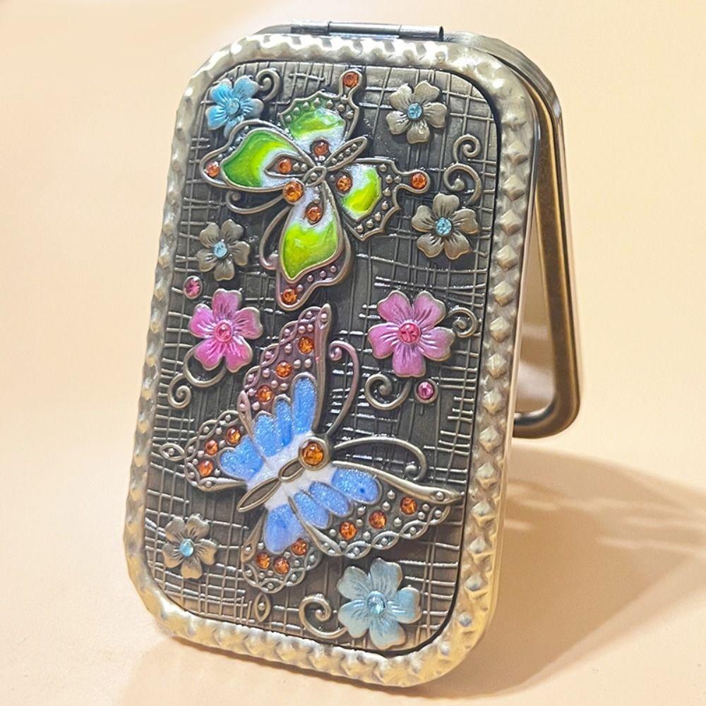 Зеркало для макияжа в стиле ретро, ​​квадратное косметическое складное зеркало, компактное карманное зеркало, туалетное подарочное зеркало