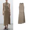 MD Spring and Summer Women's Clothing Minimalist Style Old Money Relaxed Feeling Buckle Decoration Linen Blended Sleeveless Dress 6635586