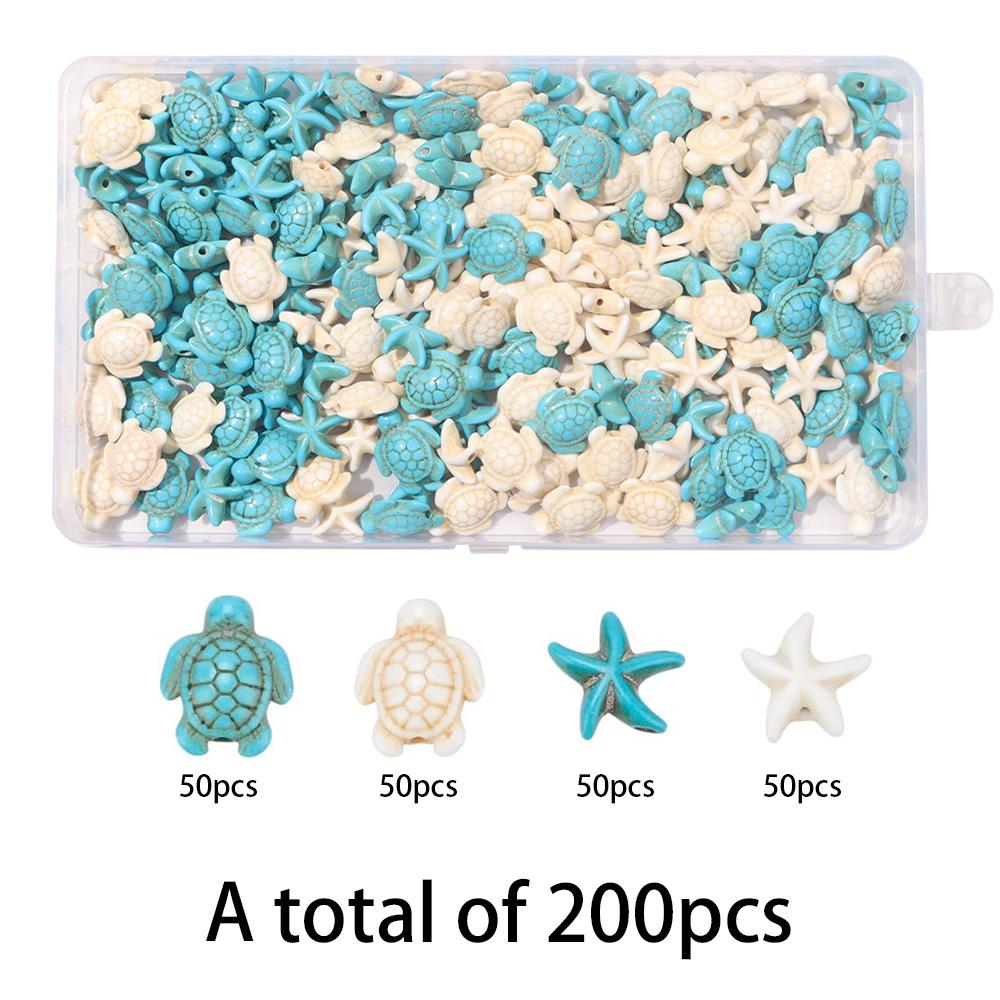 200 шт. бирюзового материала, набор из синих и белых бусин в виде морской звезды и черепахи, разделительные бусины в виде синих и белых бусин в виде морской звезды и черепахи