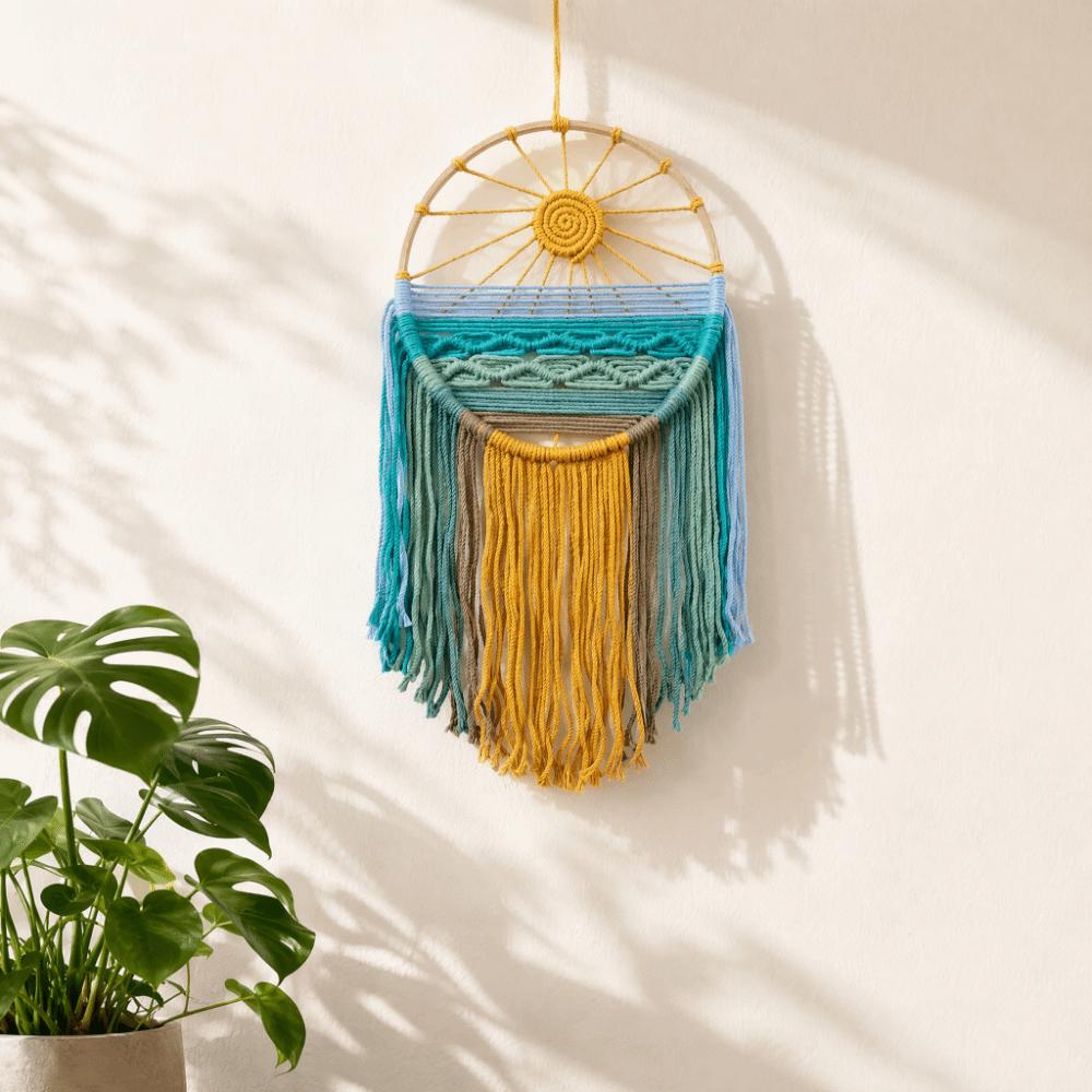 Yellow Macrame Wall Hanging 11.81x 23.62in Boho Tapestry Wall Art  for Apartment