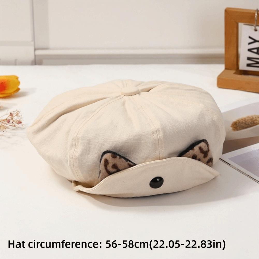 Cute Cat Ears Painter Hat Casual Flipped Brim Beanie Fashion Beret Hat  Women