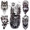 1 PC 210*114MM Cat Geometry Black Temporary Tattoos For Men  Women Black Forest Skull Tiger Wolf Tattoo Sticker Evil Devil Arm Tattoo