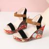 Fashion Sandals Women's Peep Toe Floral Print Slingback Wedge Sandals Ethnic Print Platform Shoes Ladies Ankle Buckle Sandalias De Mujer