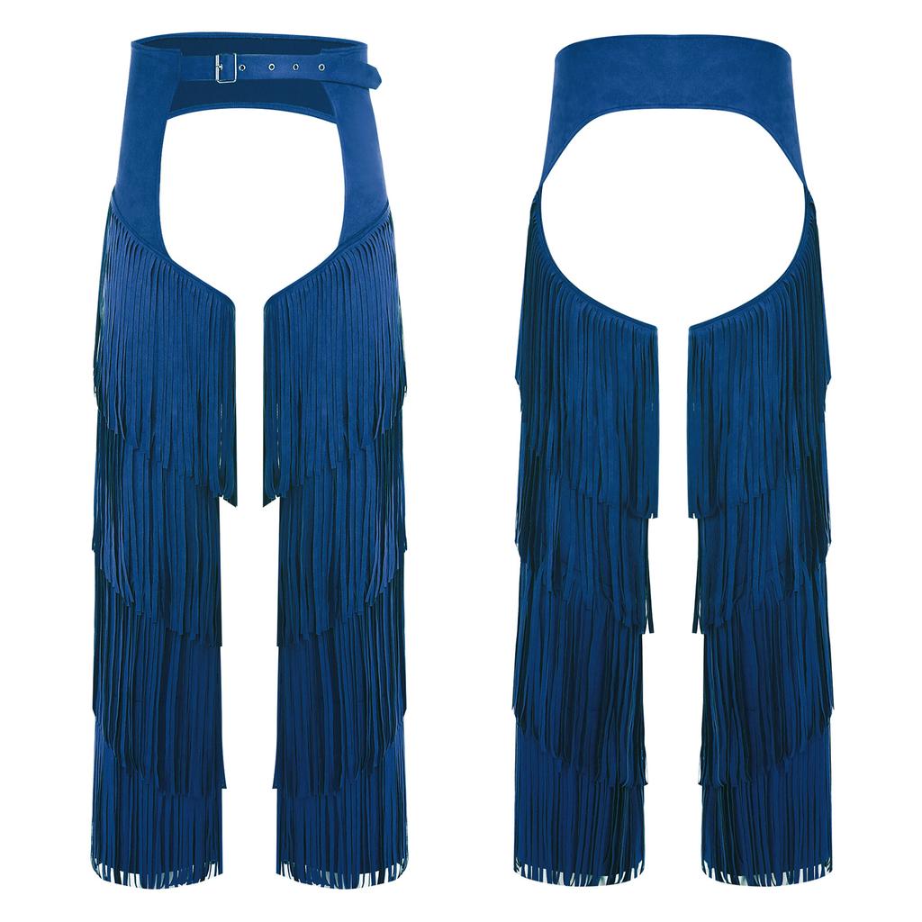 Adjustable Buckles Western Pants S-3XL for Adults Men - Cowboy Open Crotch Buttless Style with Layered Fringe for Raves Christmas Parties