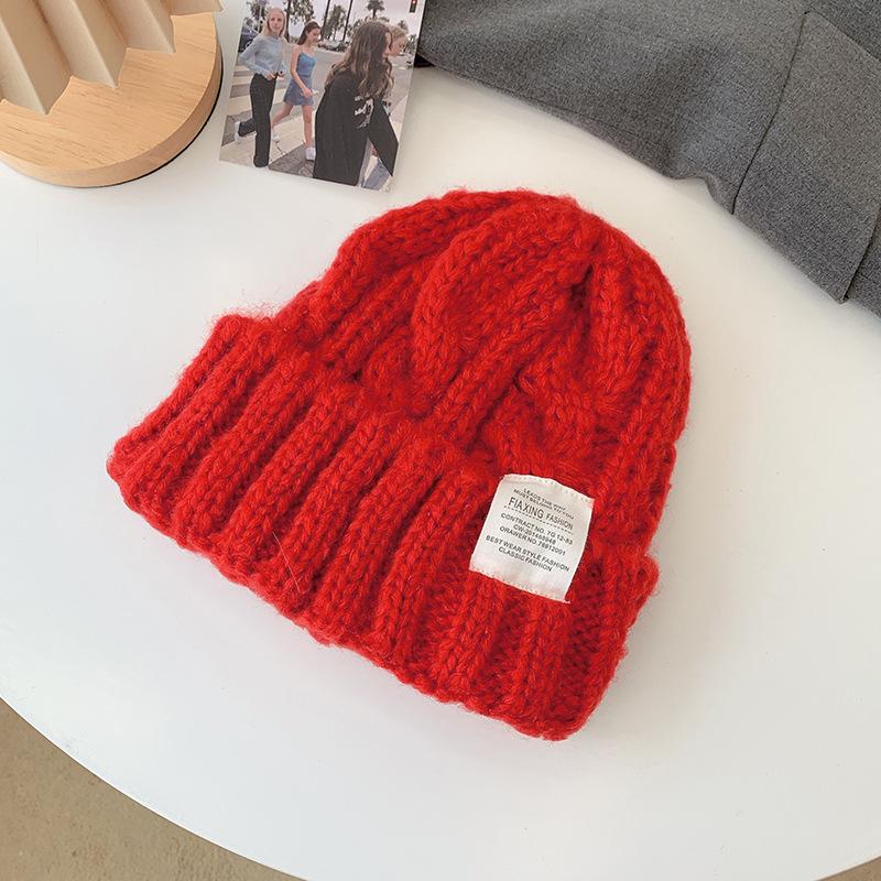 Вязаная шерстяная шапка для женщин на осень и зиму Теплая и ветрозащитная В японском стиле Высококлассная универсальная Большой обхват головы Шапка-пуловер