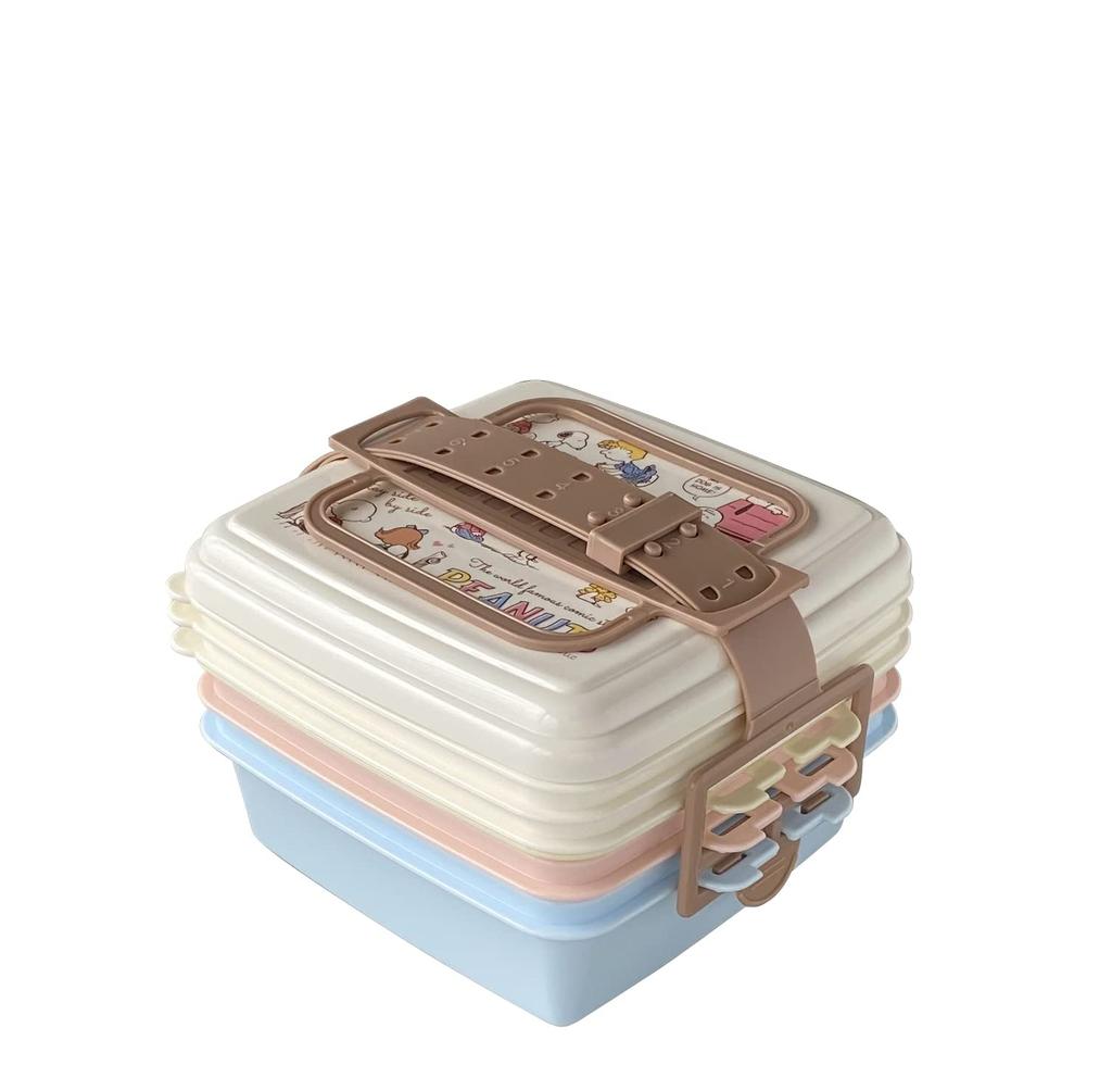 Snoopy Bento Stackable Picnic Square 3 920ml x PEANUTS SNOOPY HIS Made in Japan T-World Box, Case, (Small), Tiers, 3, & FRIENDS,