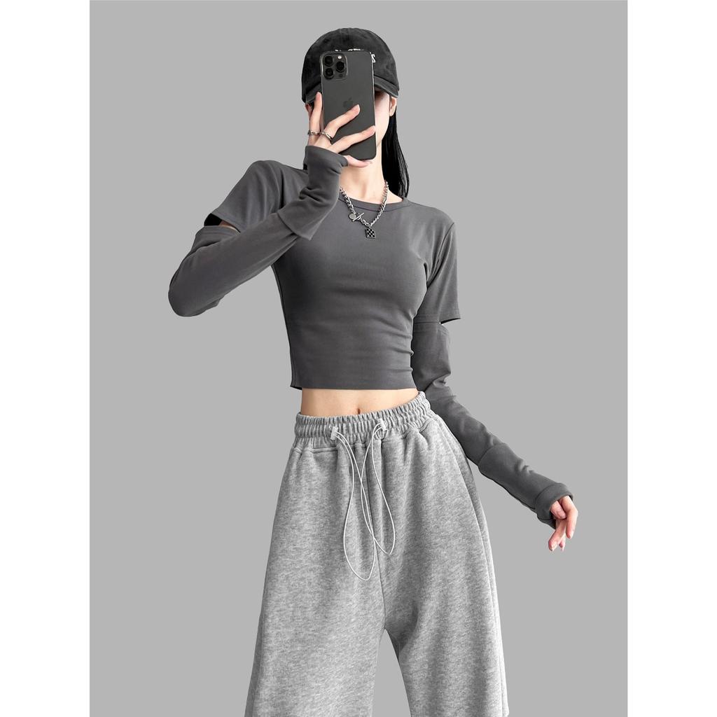 Футболка с длинным рукавом Dynamic Girl Slim Sexy, женская, с круглым вырезом, с открытыми рукавами и высокой талией, короткий топ