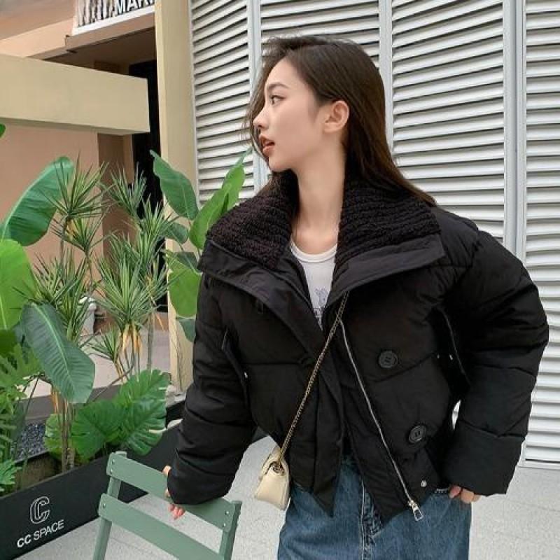 Womens Short Puffer Coat 2026 Winter Thick Warm Cotton-Padded Jacket Loose Fit High Neck Solid Color Petite