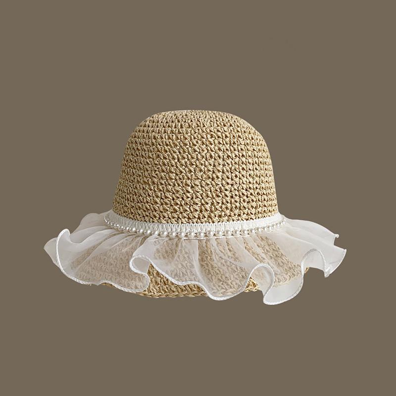 Handmade straw hat women's spring and summer small fresh sun hat travel sun protection hat sweet versatile fisherman hat