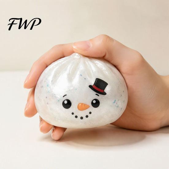 Soft TPR Dumpling Toys Christmas Squeeze Toy with Steamer, Stress Relief Steamed Bun Portable Relievers Toy, Cartoon Snowman Reindeer Elf Theme