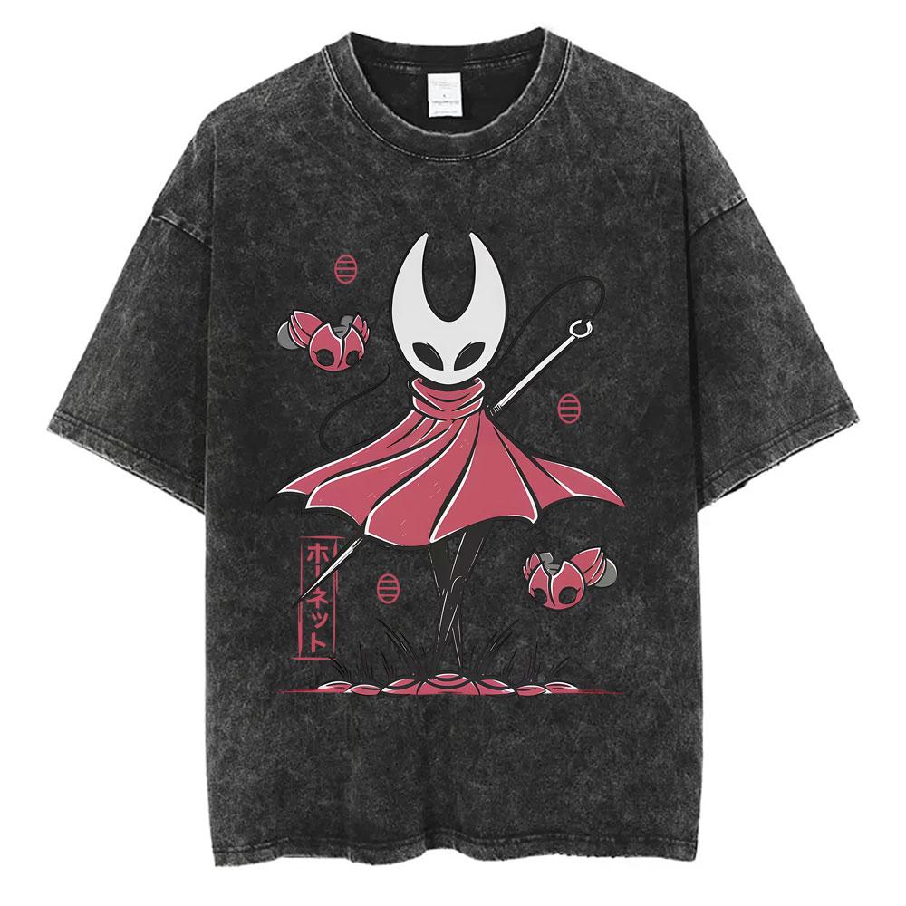Выстиранная винтажная игровая футболка с карманным графическим принтом Hollow Knight для мужчин и женщин, повседневные забавные футболки, мужские футболки из 100% хлопка