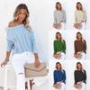 Autumn and Winter Women's Sweater Solid Color Hollow Out Pullover Lace Knit Sweater One Neck Strapless Sweater