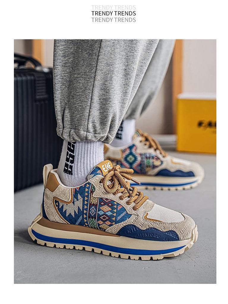 Трендовая мужская спортивная повседневная обувь с принтом и вышивкой 2025 года - Удобная, на толстой подошве, увеличивающей рост, для весны и осени