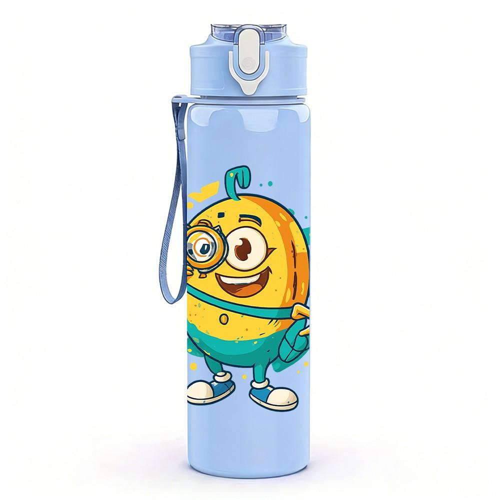 1PC Minion Cute Cartoon 750ml Color Plastic Sports Water Bottle Leakproof Flip Straw Lid Suitable for Sports Office Home Use