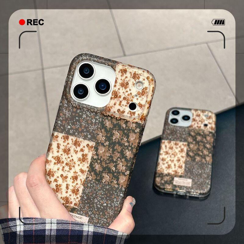 Vintage Floral Patchwork Phone Case IPhone 17 Pro Max 16 15 14 Brown With Colorful Tiny Flowers PC Hard Shell Drop