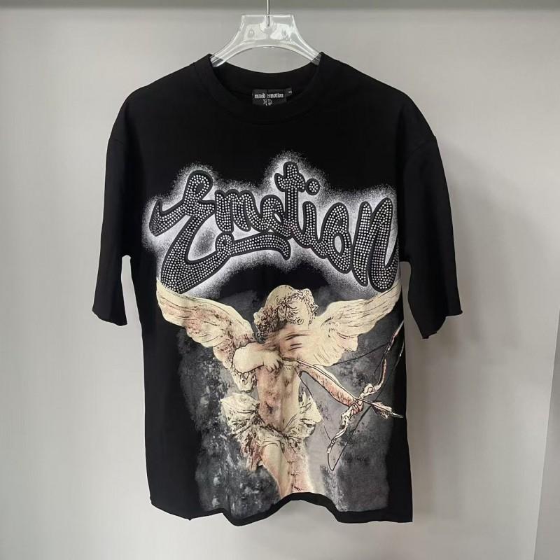 Mens Loose Fit Cotton Short Sleeve T-Shirt With Letter Print Rhinestone Detail Casual Top