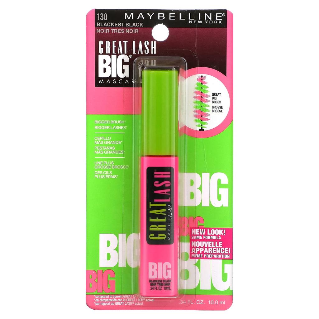 Great Lash, Big Mascara, 130 Blackest Black, 0.34 Fl Oz(10 Ml)