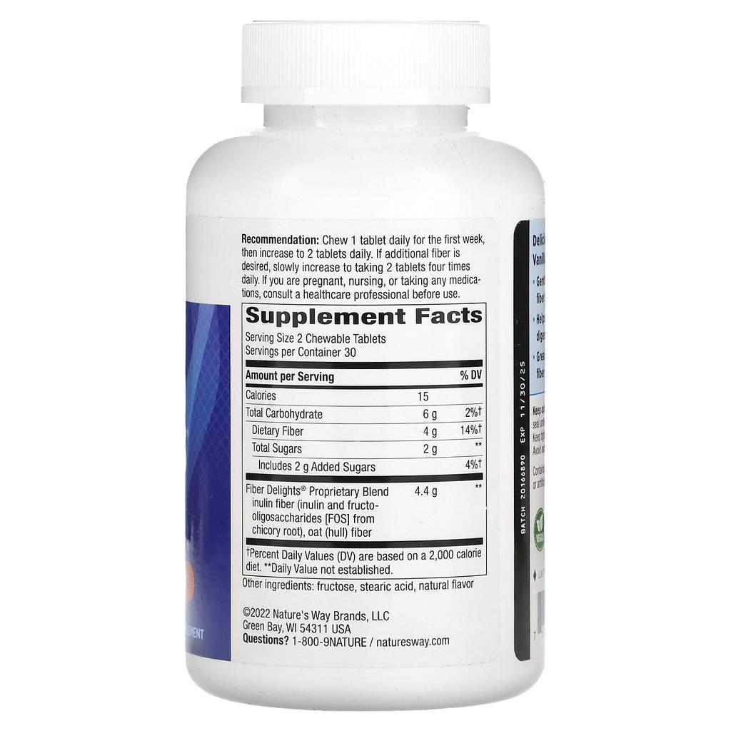 Nature'S Way, Fiber Delays, Vanilla, Chewable Tablets, 60 Tablets (2.2G per Tablet)
