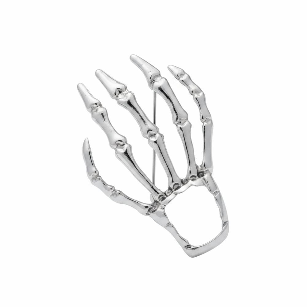 Eco Friendly Gothic Pins Hand Shape Skull Hand Breastpin Metal Clip Halloween Badge Daily Outfits