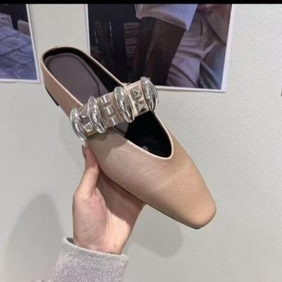 Женские балетки на скрытой платформе, летние новинки, квадратный носок, с мелким вырезом, с блестящей пряжкой, на мягкой подошве, противоскользящие, износостойкие шлепанцы