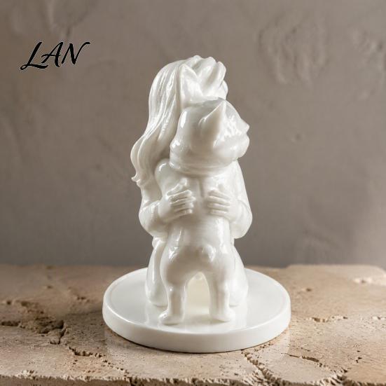 Easter Table Decorations 3D Printed Dog And Owner Figurine, Minimalist Bulldog Girl Statue, Pet Figurines Healing Hugging Sculpture for Home