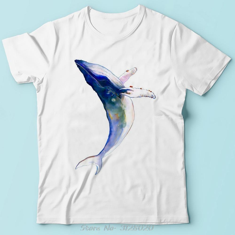 Summer New Watercolor Whale Funny Tshirt Men White Short Sleeve Casual T Shirt Unisex Tshirt Hip Hop Tees Harajuku