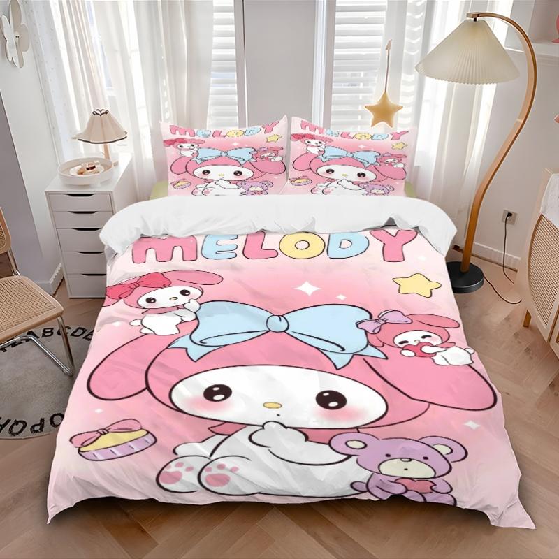 3 шт. Розовый Милый Набор Постельного Белья с Принтом My Melody Sanrio, Мягкое и Удобное Пододеяльник для Спальни, Гостевой Комнаты (1 пододеяльник + 2 наволочки