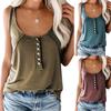 Women Solid Color Scoop Neck Buttons Vest Camisole Loose Blouse Top