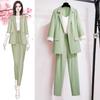 Korean Style Summer Thin Jacket Blazer Casual Wide Leg Pants Two-piece Elegant Women's Pants Set Office Business Suit Outfits
