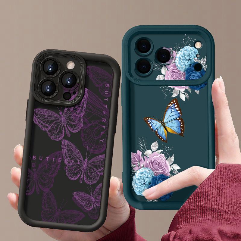 Розовый чехол с бабочками для iPhone 17 Pro Max Чехол iPhone 16 15 14 13 Pro Max 11 17e 16e Ударопрочный бампер Мягкий силиконовый чехол для телефона