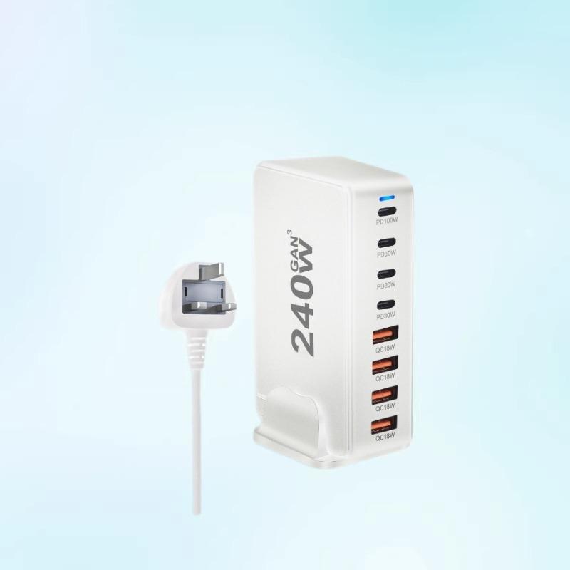 Многопортовое USB PD супербыстрое зарядное устройство на нитриде галлия мощностью 240 Вт для ноутбуков
