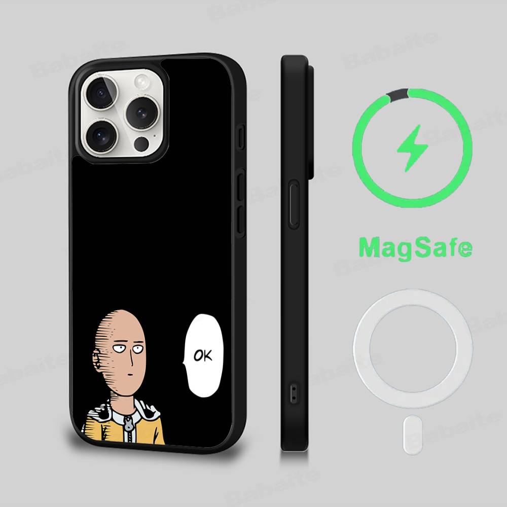 Чехол для телефона One P-Punch Man Saitama Магнитный чехол Для iPhone 16 14 13 12 11 15 Pro Max Plus Для Magsafe Беспроводная зарядка Чехол