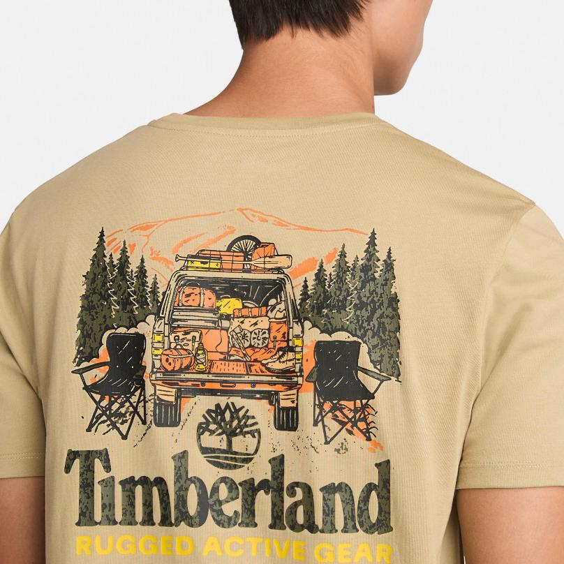 Timberland Повседневная мужская футболка с коротким рукавом, дышащая, с принтом, для улицы, цвет лакрично-желтый, A6AAU-DH4