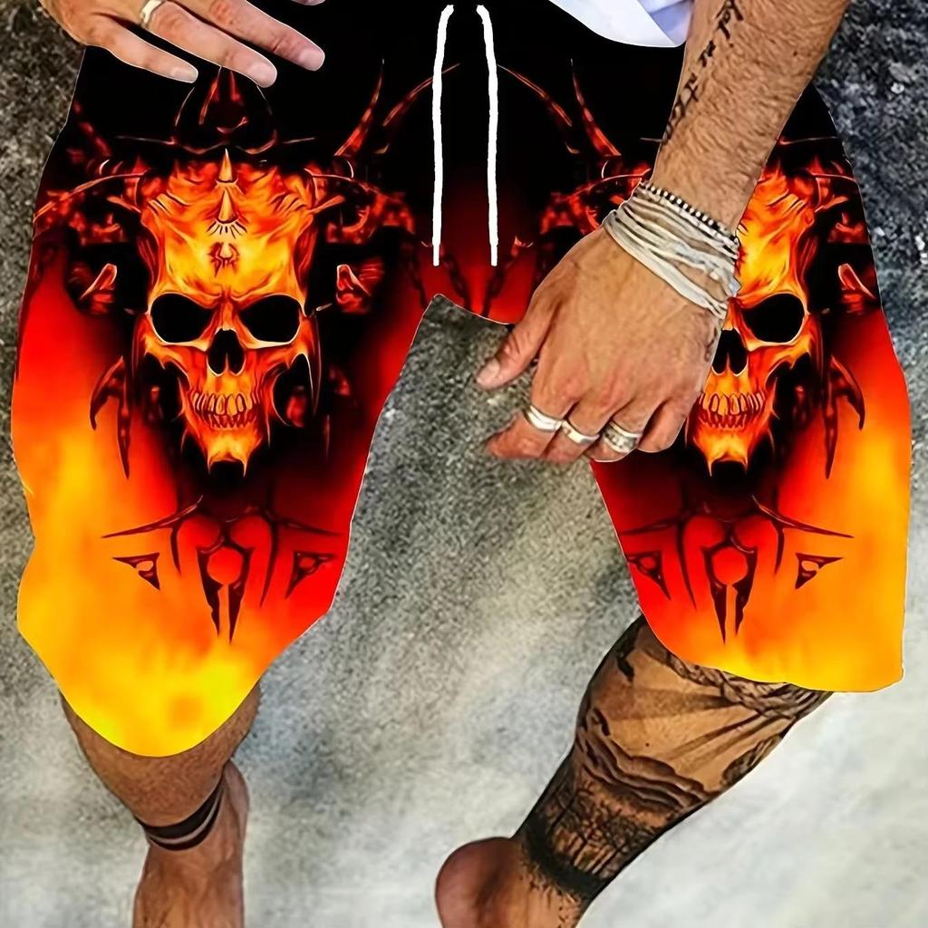 Skull Print Demon Ghost Dark Training Muay Thai Kickboxing Boxing MMA Shorts Unisex Gym Fitness Workout Quick Dry Elastic Waist