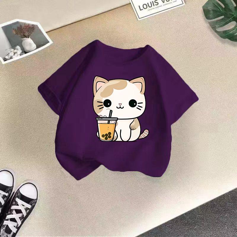 Children's casual short-sleeved t-shirt - Summer Boys' and Girls' Casual Cute Cat T-shirt