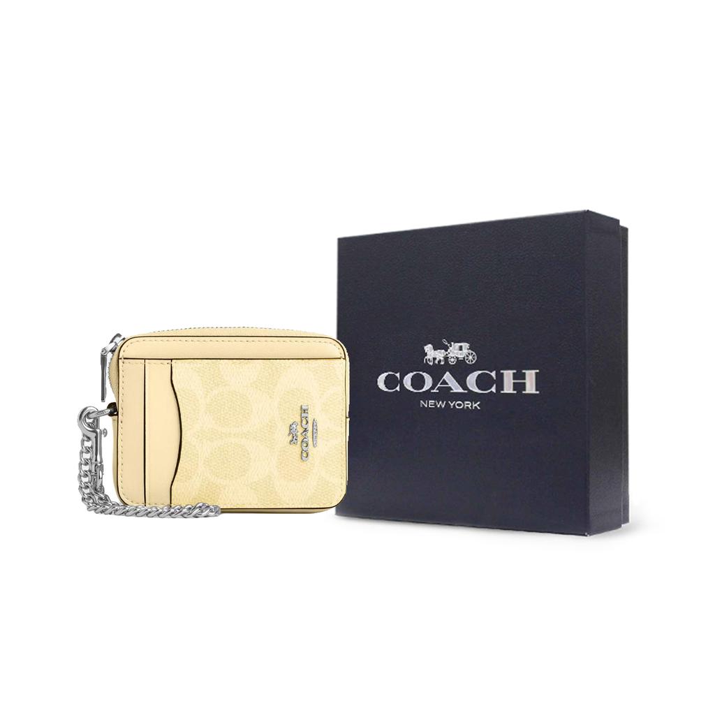 New COACH Coated Canvas Card Holder Women's Yellow CW883-SVMN0