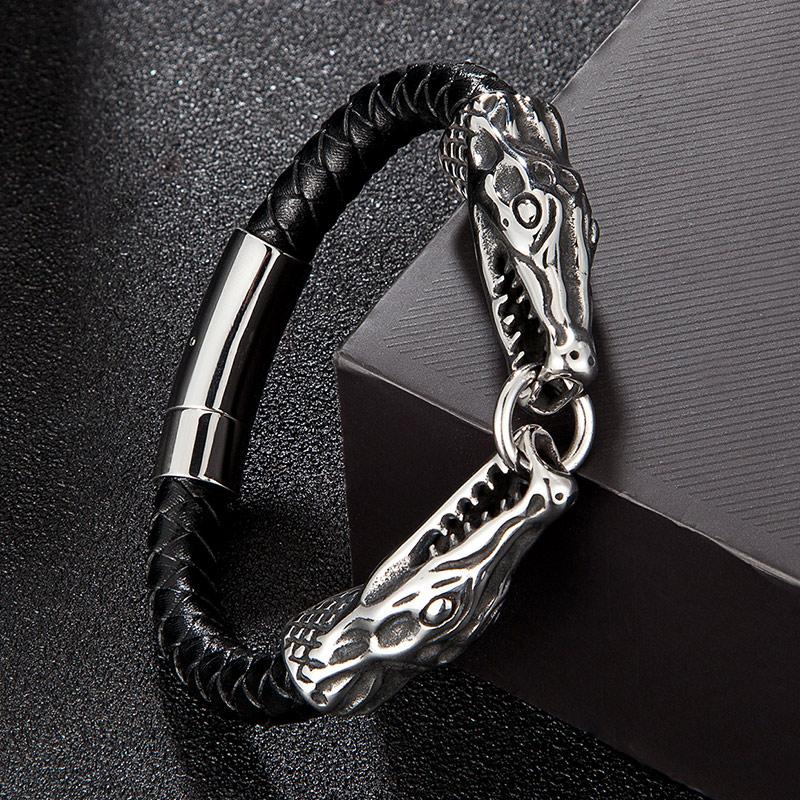 Браслет из нержавеющей стали с головой волка в стиле панк-рока, модные черные кожаные мужские ювелирные изделия оптом, аксессуары, подарки для друзей