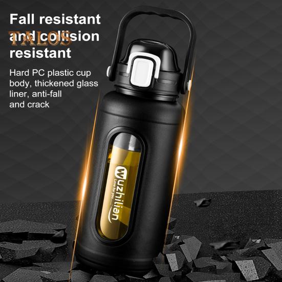 Стеклянная бутылка для питья объемом 1500 мл с соломенной ручкой, заварник для чая из нержавеющей стали и герметичная мотивационная бутылка для воды с силиконовым рукавом для ежедневного приема