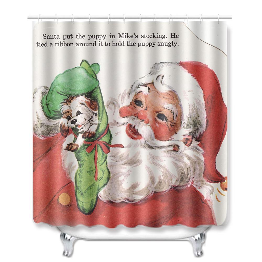 3D Printed Christmas Waterproof Shower Curtain Toilet Four-Piece Combination Set Household Doormat Floor Mat Carpet