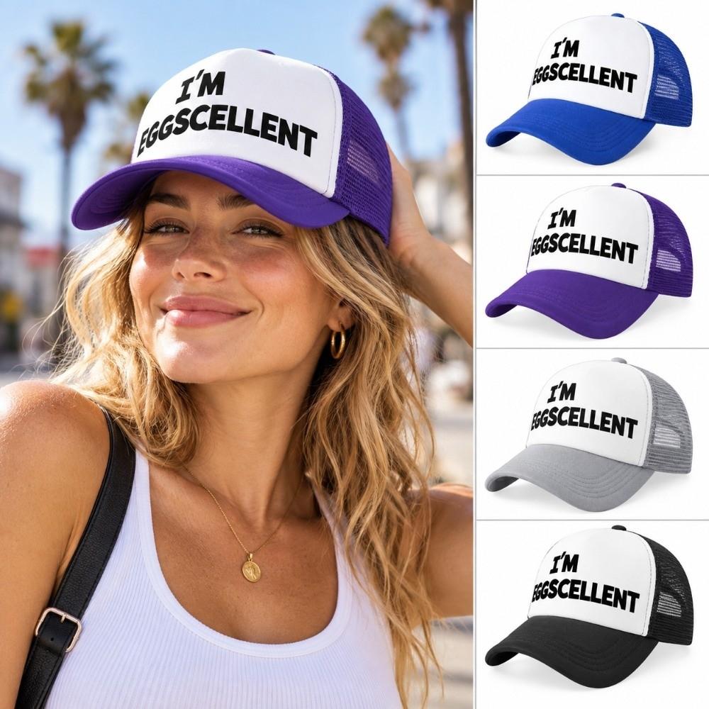 Adjustable Mesh Baseball Cap Foam Mesh Dad Hat Casual I'M EGGSCELLENT Trucker Cap For Men Women