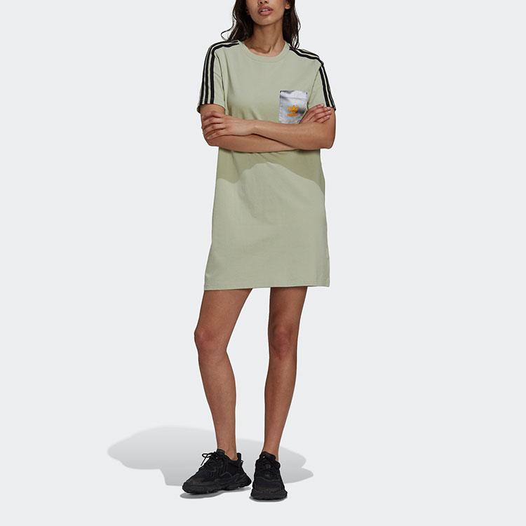 adidas Оригинальное платье с коротким рукавом для женщин, зеленое, HA4720